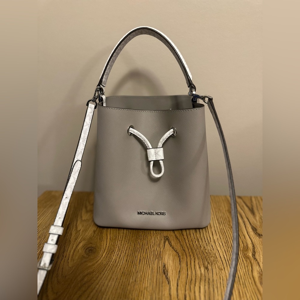 Grey and White Michael Kors Purse